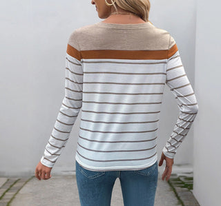 Lovesoft Colorblock Striped Long Sleeve Top Khaki