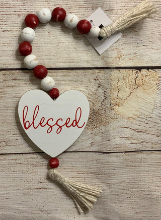 Valentine Heart Shaped Sign w/Blessing Beads