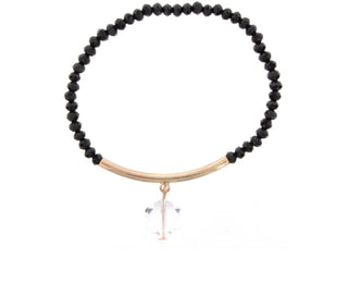 Jane Marie Jet Black Beaded Bracelet with Gold Bar and Crystal