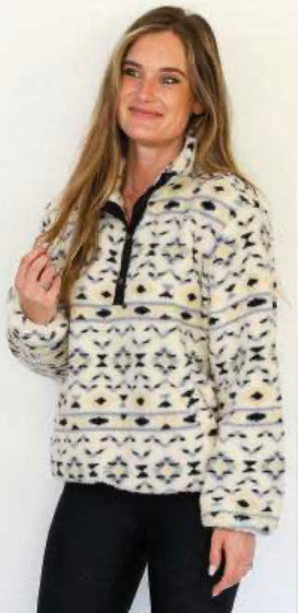 Jen & Co Adair Sherpa Pullover Leopard Grey L/XL