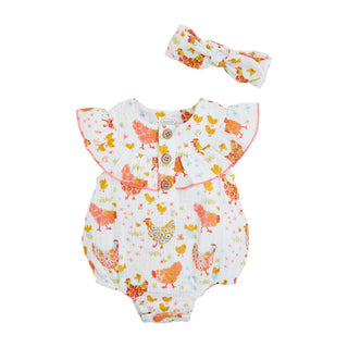 Mudpie Floral Chicken Bubble Romper 3-6M