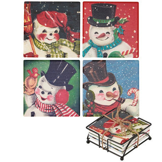 Retro Snowman Coaster Set