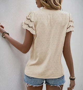 Lovesoft Short Sleeve Lace Panel Top Apricot