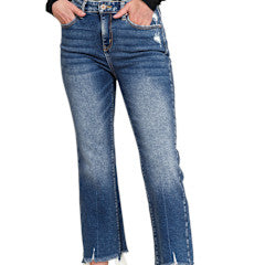 Zenana Dark Wash Kick Crop Flare Denim Pants 1646DD