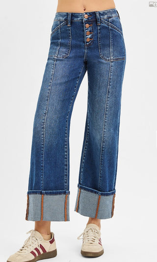 Risen HR Crop Wide Straight Cuffed Jeans 21369