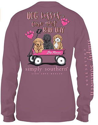 Simply Southern Dog Kisses Cure Any Bad Day Puppies in a Wagon Long Sleeve Iris Medium