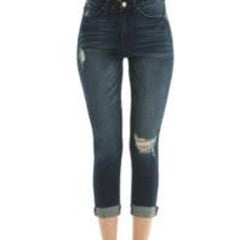 Kancan Mid-Rise Dark Cuffed Hem Capri 5019d