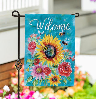 Colorful Summer Blooms Burlap Garden Flag