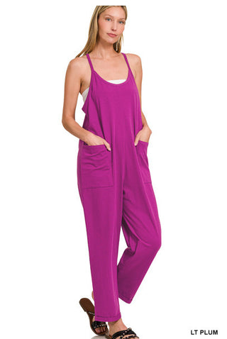 Zenana Spaghetti Strap Jumpsuit with Pockets Light Plum