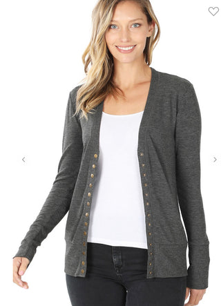 Zenana Snap Button Cardigan Charcoal Small
