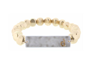 Jane Marie Gold Beaded Ceramic Initial Bracelet "D”