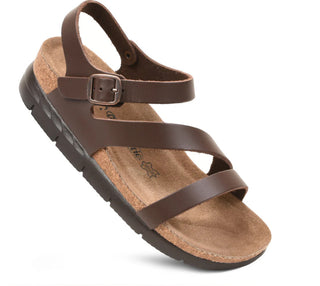 Aerothotic Ares Memory Foam Leather Platform Sandal Brown 1421