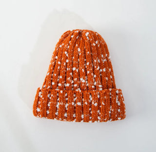 Arianna White Speckled Knit Beanie Orange