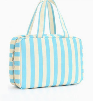 Josslyn Striped Hanging Toiletry & Makeup Bag Blue Off White