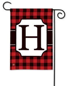 Red & Black Check Monogram Garden Flag