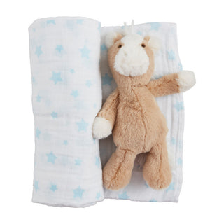 Mudpie Swaddle & Rattle Set Stars w/Horse