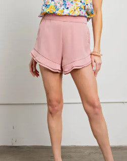 Kori America Soft Double Layered Elastic Waist Shorts Mauve