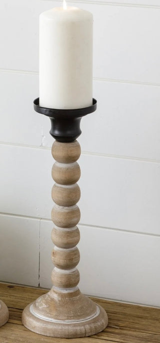 Wooden Beaded Candlestick Large