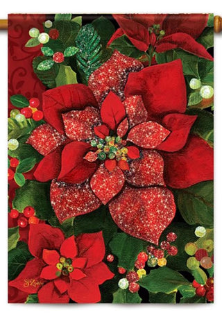 Sparkling Poinsettia Garden Flag
