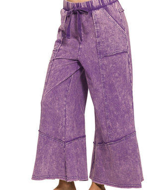 Zenana Exposed-Seam Flare Hem Pants with Pockets Violet
