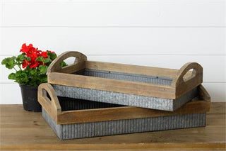 Galvanized Metal & Barn Wood Tray