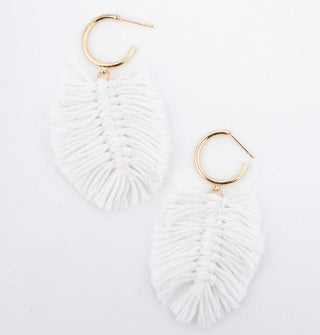 Howard’s Zephyr Fringe Macrame Palm C Hoop Earrings White