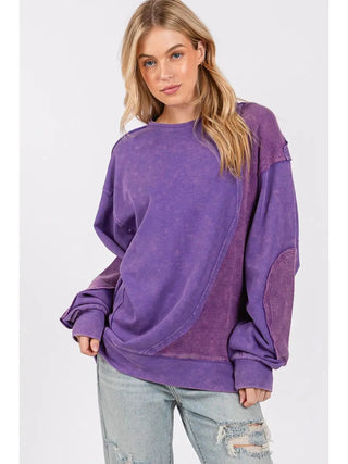 Sewn and Seen Mineral Wash French Terry Vintage Patch Top Purple