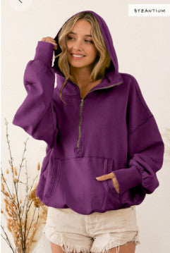 Bibi Elastic Hem Fleece Hoodie Vintage Purple Small