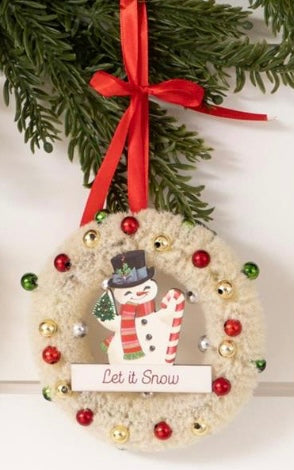 Audrey’s Vintage Bottle Brush Wreath Ornament Snowman