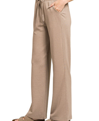 Zenana Scuba Drawstring Straight Leg Pants Cocoa