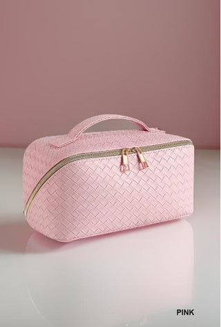 Zenana Woven Vegan Leather Cosmetic Makeup Bag Pink