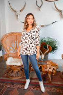 Sew in Love V-Neck Leopard Top 3/4 Sleeve