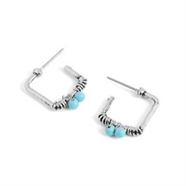 Whispers Silver Square Turquoise Beaded Stud Earrings WN004579