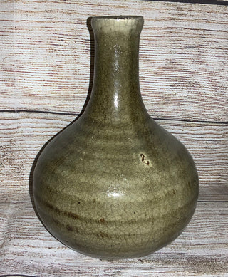Dark Green Stoneware Bud Vase