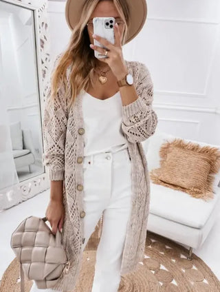 Lovesoft Hallow Out Knit Cardigan Sweater Khaki