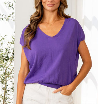Sew In Love Cap Sleeve V-Neck Top Purple