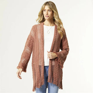 Coco & Carmen Sonia Crochet Cardigan with Fringe Terra Cotta