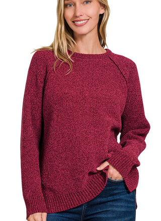 Zenana Chenille Raglan Sweater Cabernet