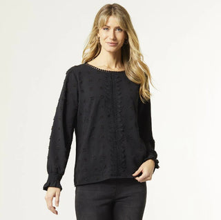 Coco & Carmen Samara Long Sleeve Swiss Dot Top Black