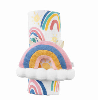 Mudpie Rainbow Swaddle Blanket and Rattle