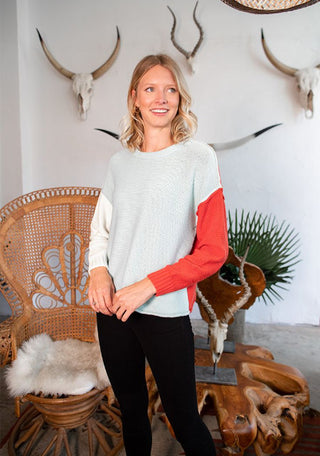 Sew In Love Knit Color Block Sweater Blue Rust