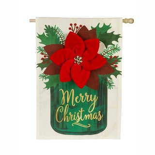 Poinsettia Mason Jar Applique Flag