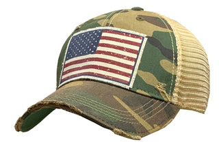 "American Flag USA" Vintage Distressed Trucker Cap