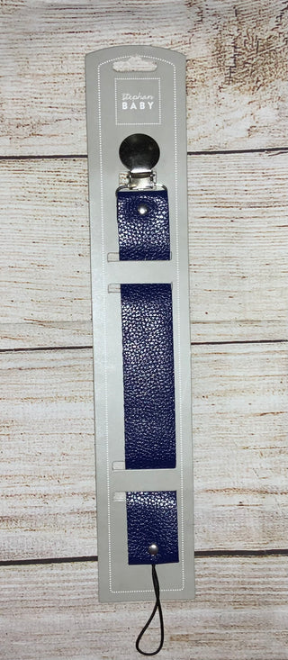 Stephan Baby Faux Leather Pacifier Clip Navy