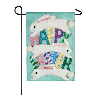 Happy Easter Jumping Bunnies Garden Burlap Flag