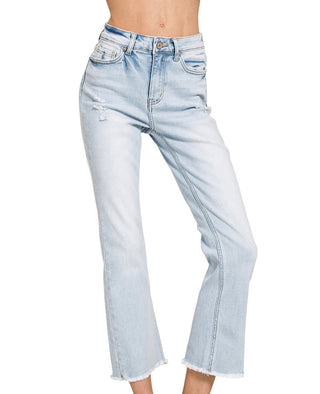 Zenana HR Straight Raw Hem Crop Denim Light 9506LL