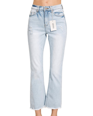 Zenana HR Straight Raw Hem Crop Denim Light 9506LL