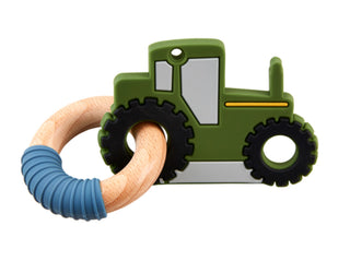 Mudpie Tractor Silicone Teether Green