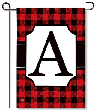 Red & Black Check Monogram Garden Flag