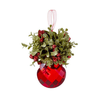 Kissing Krystal Red Jewel Mistletoe Ornament Mapleleaf Style 2
